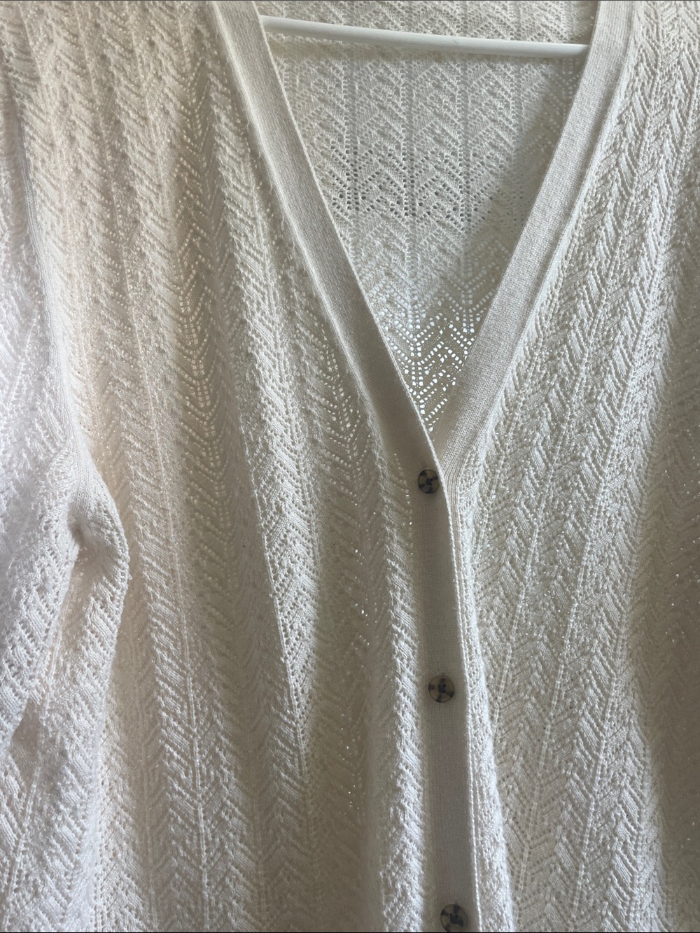 Pointelle be neck button cardigan